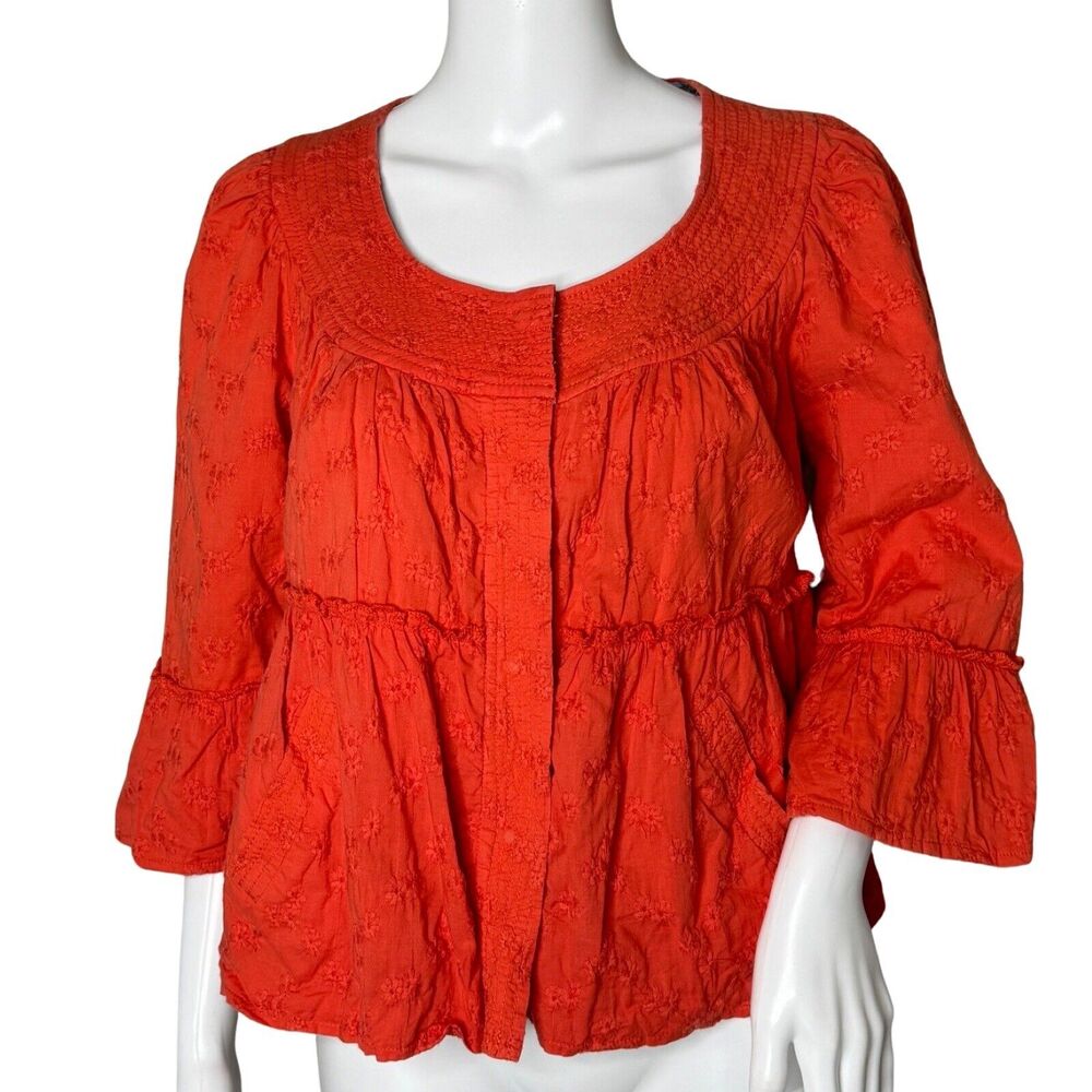 Anthropologie Et Twa Jacket Womens Medium Red Orange Babydoll Feminine Bohemian